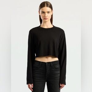 Cotton Citizen Tokyo Crop Long Sleeve Crew Neck Tee in Jet Black Women’s XS